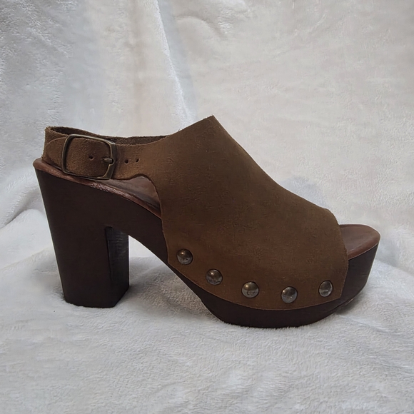 Y2K Inspired Mila Paoli Italy Brown Suede Studded Platform Clogs 37 - Picture 3 of 16